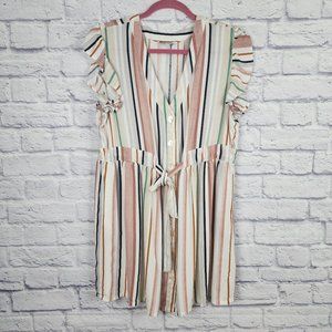 Blue Island Women's Size Large Multicolor Striped Ruffle Sleeve Mini Dress
